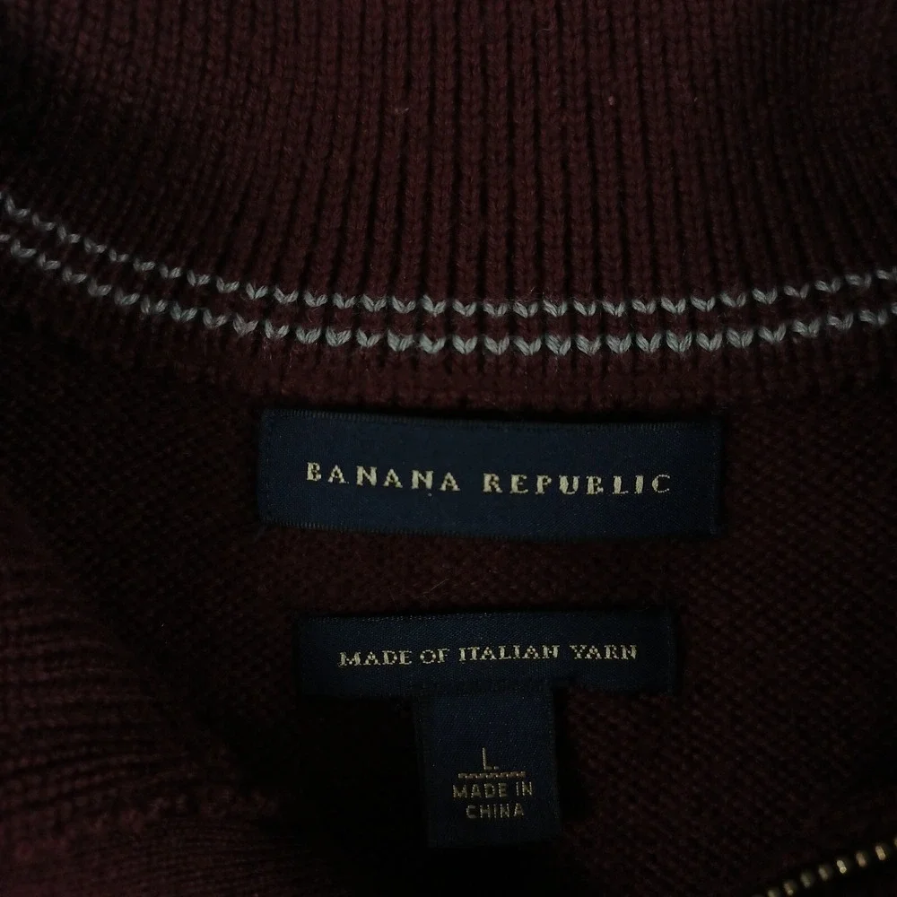 Banana Republic Sweater Mens Large Red 1/4‎ Zip Wool Blend Military Casual
